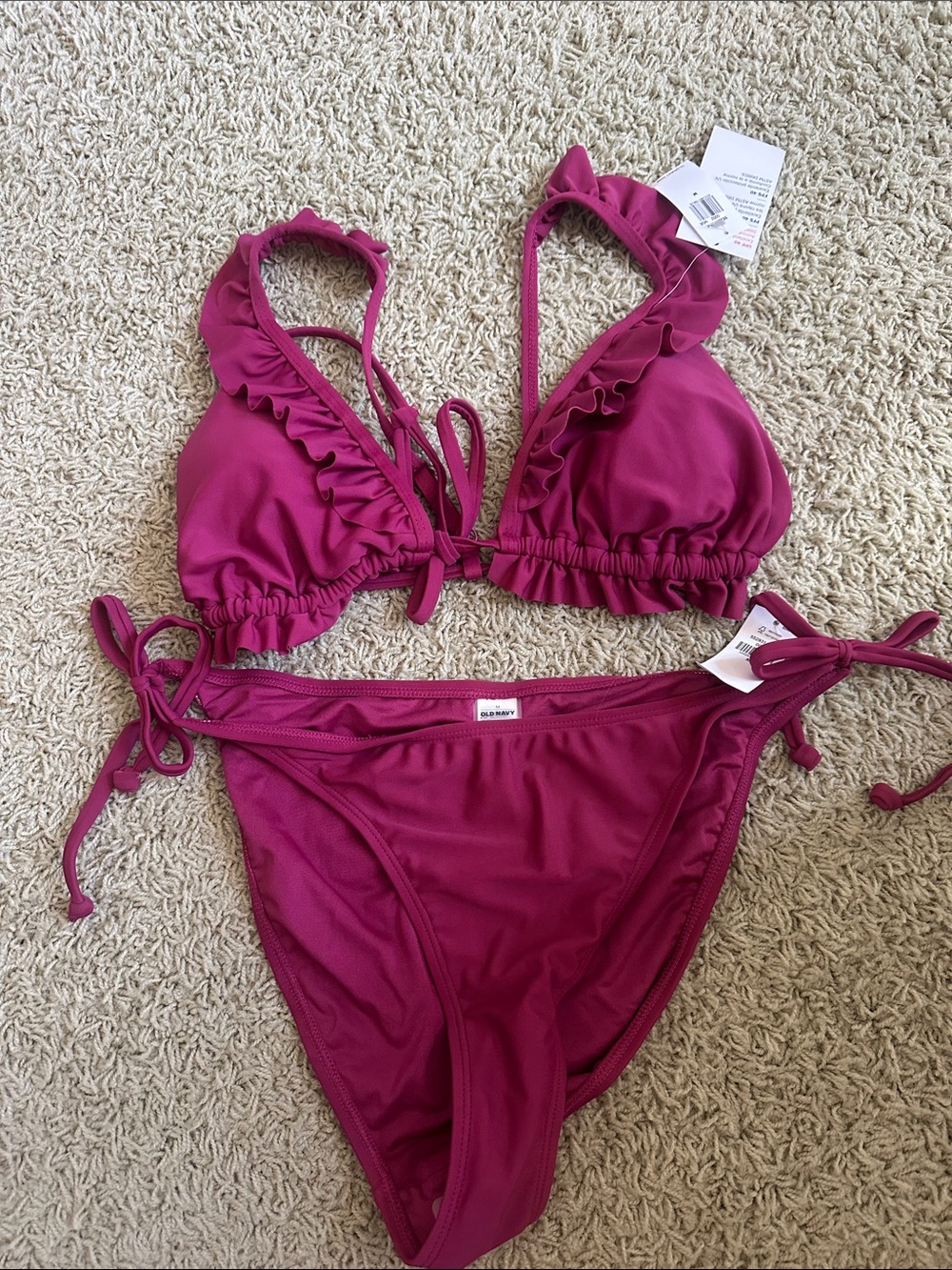 Old Navy Ruffle Triangle Bikini Set in Berry Pink